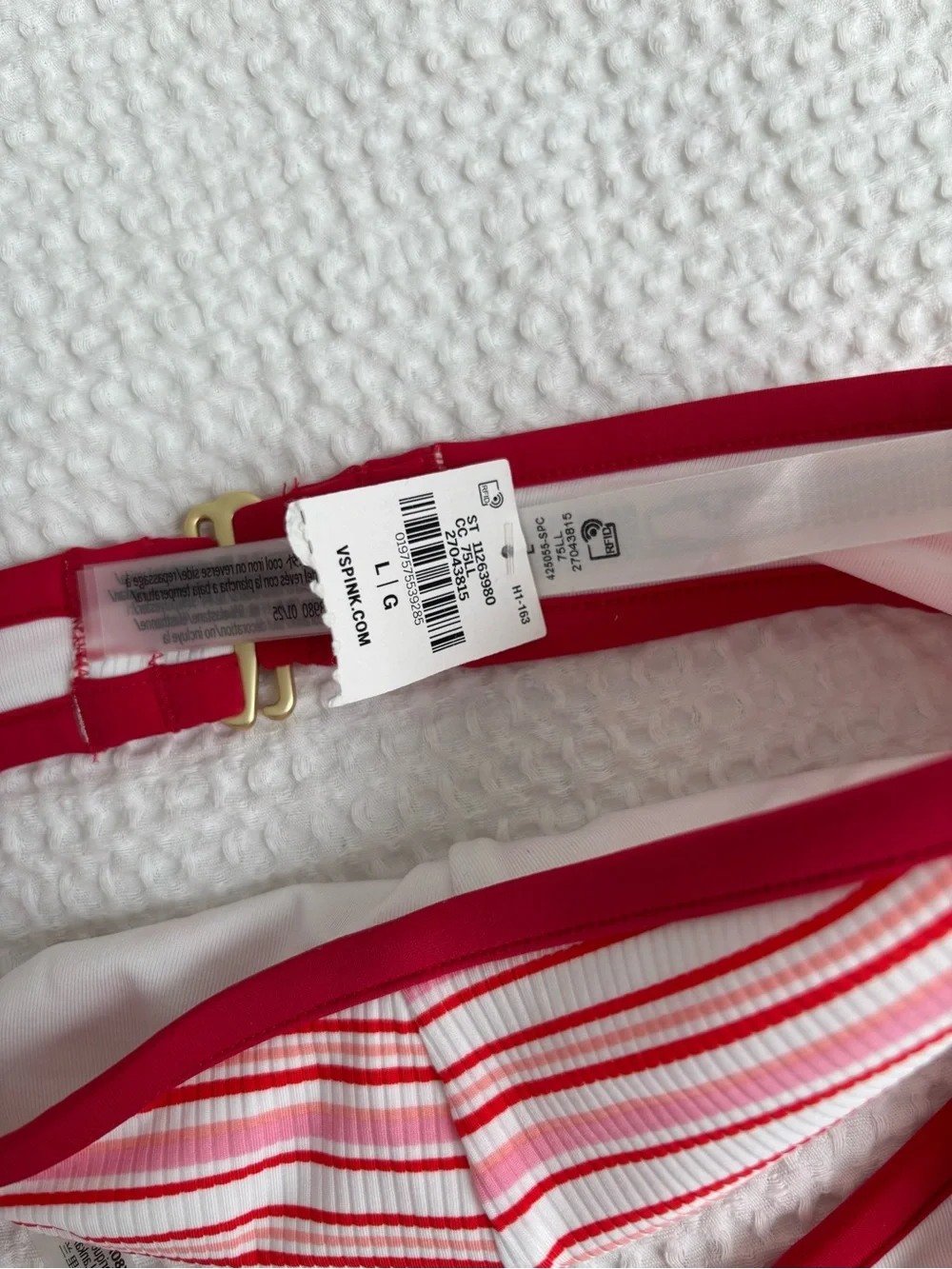 Frankie’s Pink Bikini Set in size Large Red and Pink striped pattern NWT